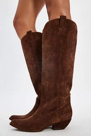 free people Finn Tall Western Boots Brown Suede