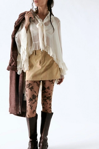 Free People Flocked Floral Tights Espresso Combo