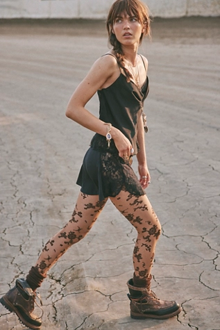 free people Flocked Floral Tights Espresso Combo