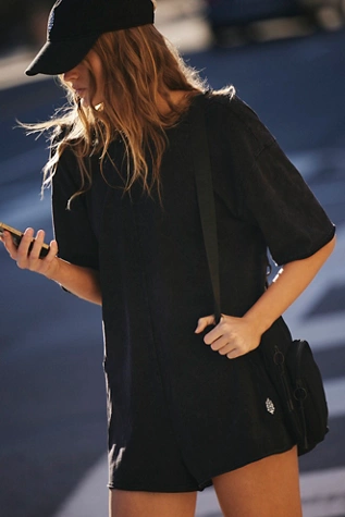 Free People Hot Shot Tee Romper Black
