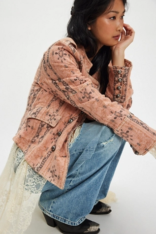 Free People Lotty Jacquard Jacket Rose Smoke