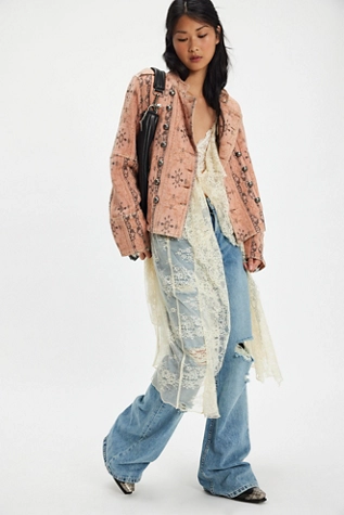 Free People Lotty Jacquard Jacket Rose Smoke