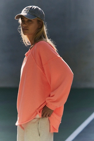 Free People One To Beat Pullover Neon Coral
