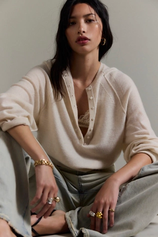Free People Porta Cashmere Henley Pearl