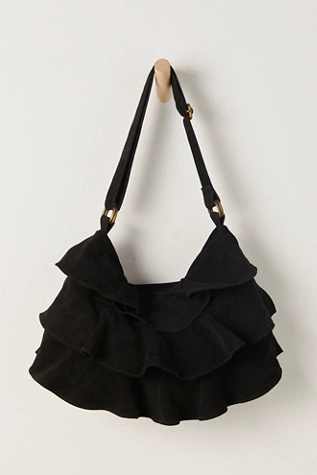 Free People Rae Ruffle Shoulder Bag Black