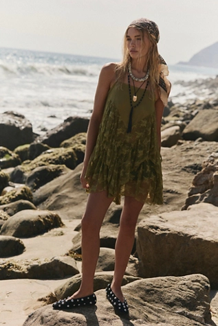 Free People Sunday Candy Mini Slip Green Moss