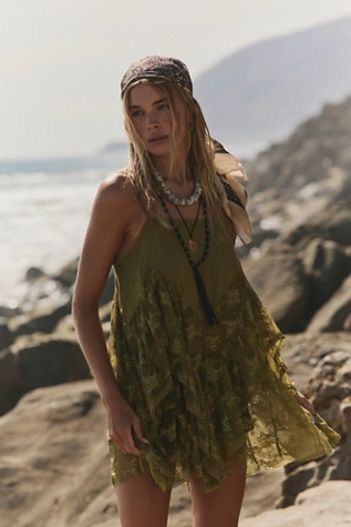 Free People Sunday Candy Mini Slip Green Moss