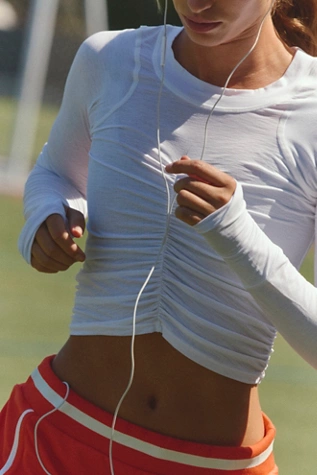 Free People Tempo Ruched Long Sleeve White