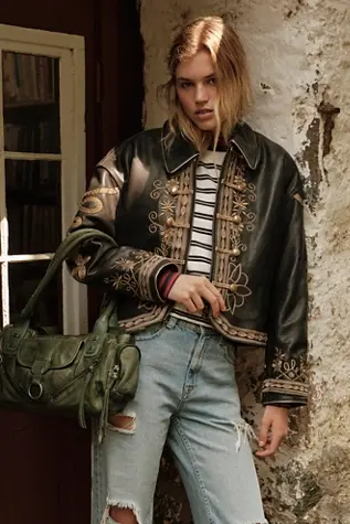 free people We The Free Lana Leather Jacket Black