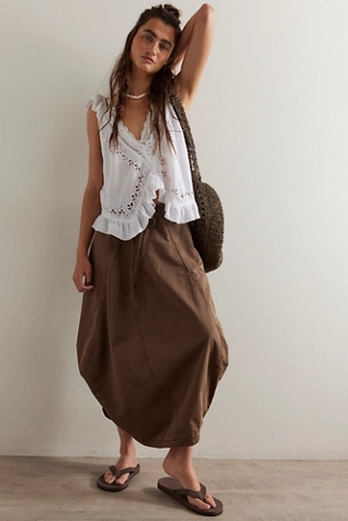 Free People Willow Poplin Maxi Skirt Chocolate