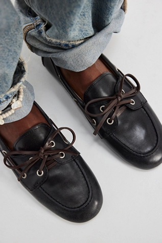 Free People Yachting Day Boat Shoes Black Ruboff