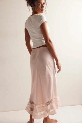 Free People Long Lost Lover Printed Skirt Blush Combo