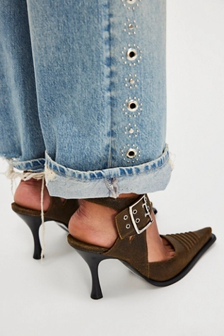 Free People Presley Pointed Heels Khaki Distressed Silver