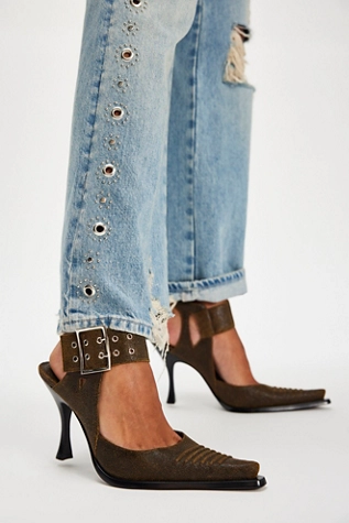 free people Presley Pointed Heels Khaki Distressed Silver