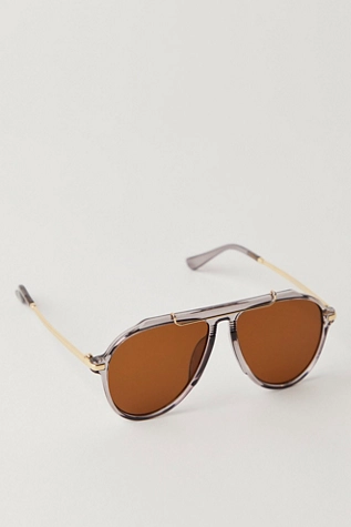 Free People Ventura Oversized Aviator Sunglasses Chambray WIth Chambray Lens