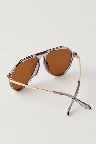 Free People Ventura Oversized Aviator Sunglasses Chambray WIth Chambray Lens