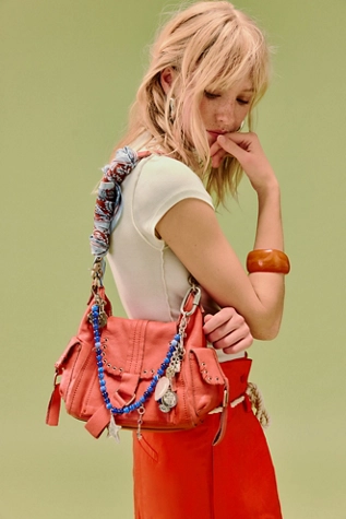 Free People We The Free Baby Leigh Distressed Tote Bag Coral