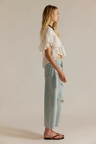 Free People We The Free Deep Trance Dropped Boyfriend Jeans Bleached Out Raw