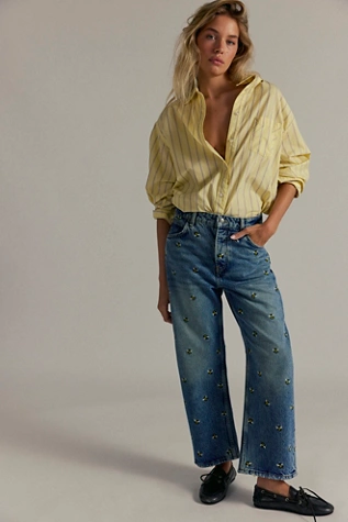 Free People We The Free Deep Trance Embroidered Dropped Boyfriend Jeans Buzz Off