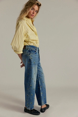 Free People We The Free Deep Trance Embroidered Dropped Boyfriend Jeans Buzz Off