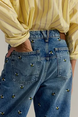 free people We The Free Deep Trance Embroidered Dropped Boyfriend Jeans Buzz Off