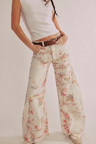 Free People We The Free Eden Printed High Slouchy Jeans Ivory Combo Cross Stitch