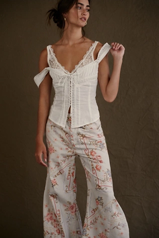 free people We The Free Eden Printed High Slouchy Jeans Ivory Combo Cross Stitch