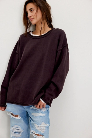 free people We The Free Ella Roll-Neck Sweater Chocolate Plum