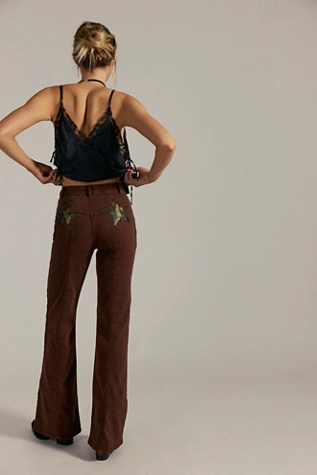 Free People We The Free Firecracker Flare Jeans Retro Brown Snake