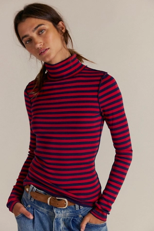 Free People We The Free Good Good Stripe Turtleneck Americana Combo