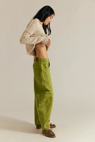 Free People We The Free Good Luck Mid-Rise Barrel Jeans Shadow Moss