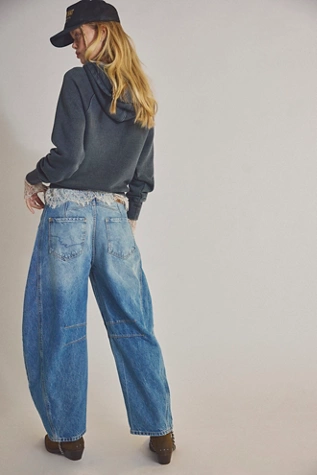 Free People We The Free Good Luck Mid-Rise Barrel Jeans Ultra Light Beam