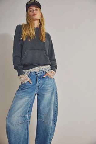 Free People We The Free Good Luck Mid-Rise Barrel Jeans Ultra Light Beam