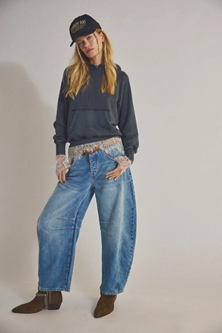free people We The Free Good Luck Mid-Rise Barrel Jeans Ultra Light Beam