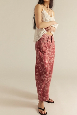 Free People We The Free Good Luck Printed Barrel Jeans Bandana Block