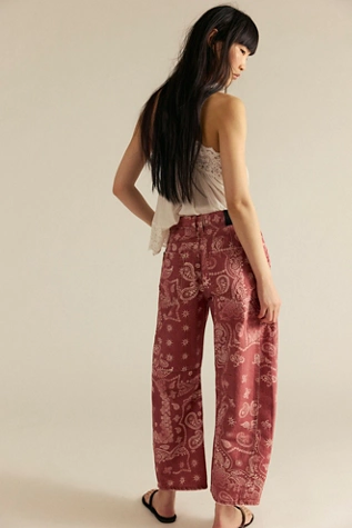 Free People We The Free Good Luck Printed Barrel Jeans Bandana Block