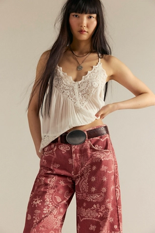 Free People We The Free Good Luck Printed Barrel Jeans Bandana Block