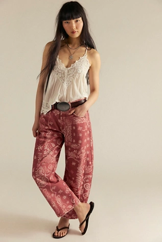free people We The Free Good Luck Printed Barrel Jeans Bandana Block