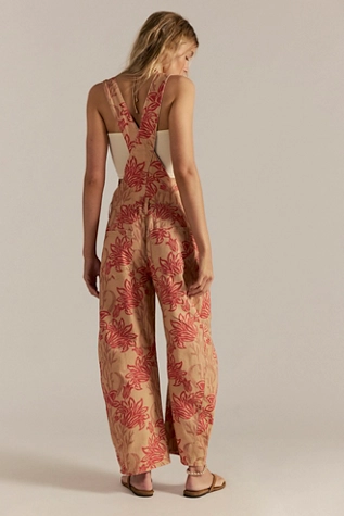 Free People We The Free Good Luck Printed Overalls Tan Combo-Bold Wallpaper