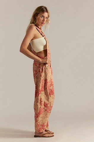 Free People We The Free Good Luck Printed Overalls Tan Combo-Bold Wallpaper