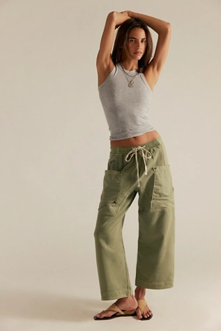 Free People We The Free Jet Set Knit Pull-On Pants Oil Green