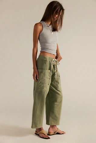 Free People We The Free Jet Set Knit Pull-On Pants Oil Green
