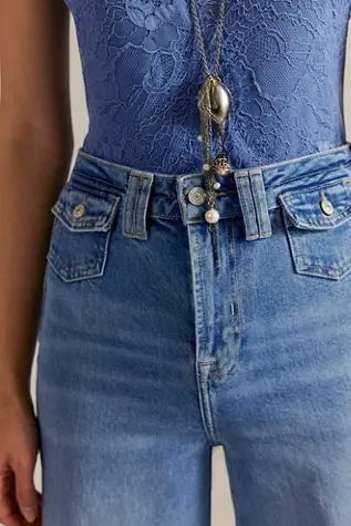 Free People We The Free Kellee High-Rise Palazzo Jeans Plaza Blue