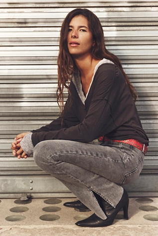 Free People We The Free Level Up Slit Slim Flare Jeans Ridge Grey