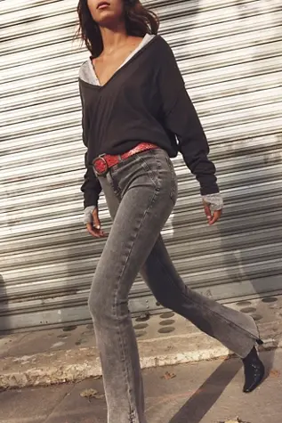 free people We The Free Level Up Slit Slim Flare Jeans Ridge Grey