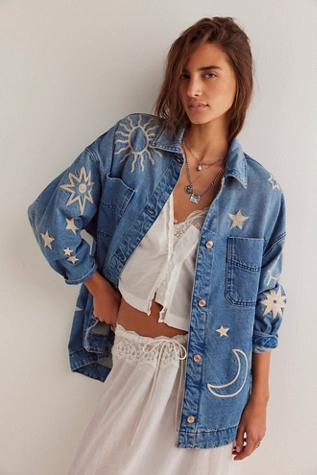 free people We The Free Madison City Embroidered Jacket Skyway Blues