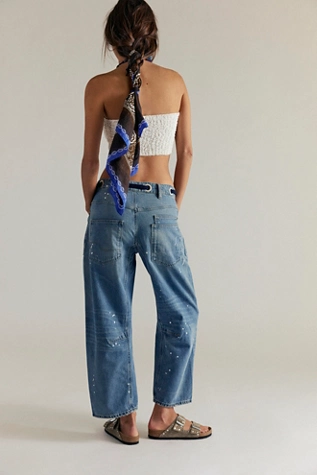 Free People We The Free Moxie Pull-On Barrel Jeans Timeless Blue
