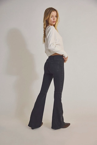 Free People We The Free Penny Pull-On Flare Jeans Black