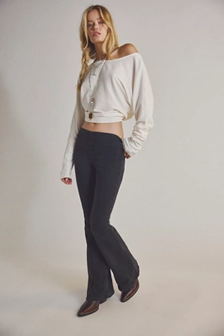Free People We The Free Penny Pull-On Flare Jeans Black