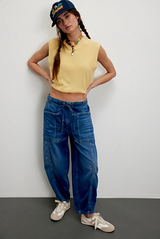 free people We The Free Silverton Pull-On Barrel Jeans Earth Angel